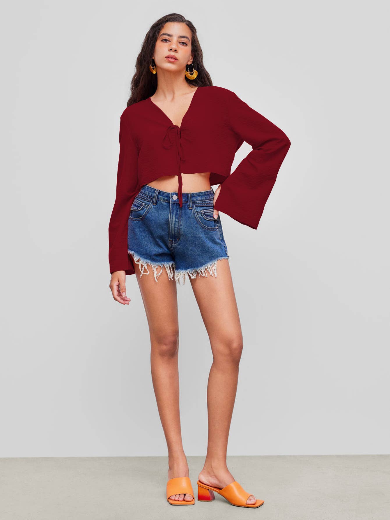 SEXY V-NECK T-SHIRT LACE-UP SMALL CARDIGAN