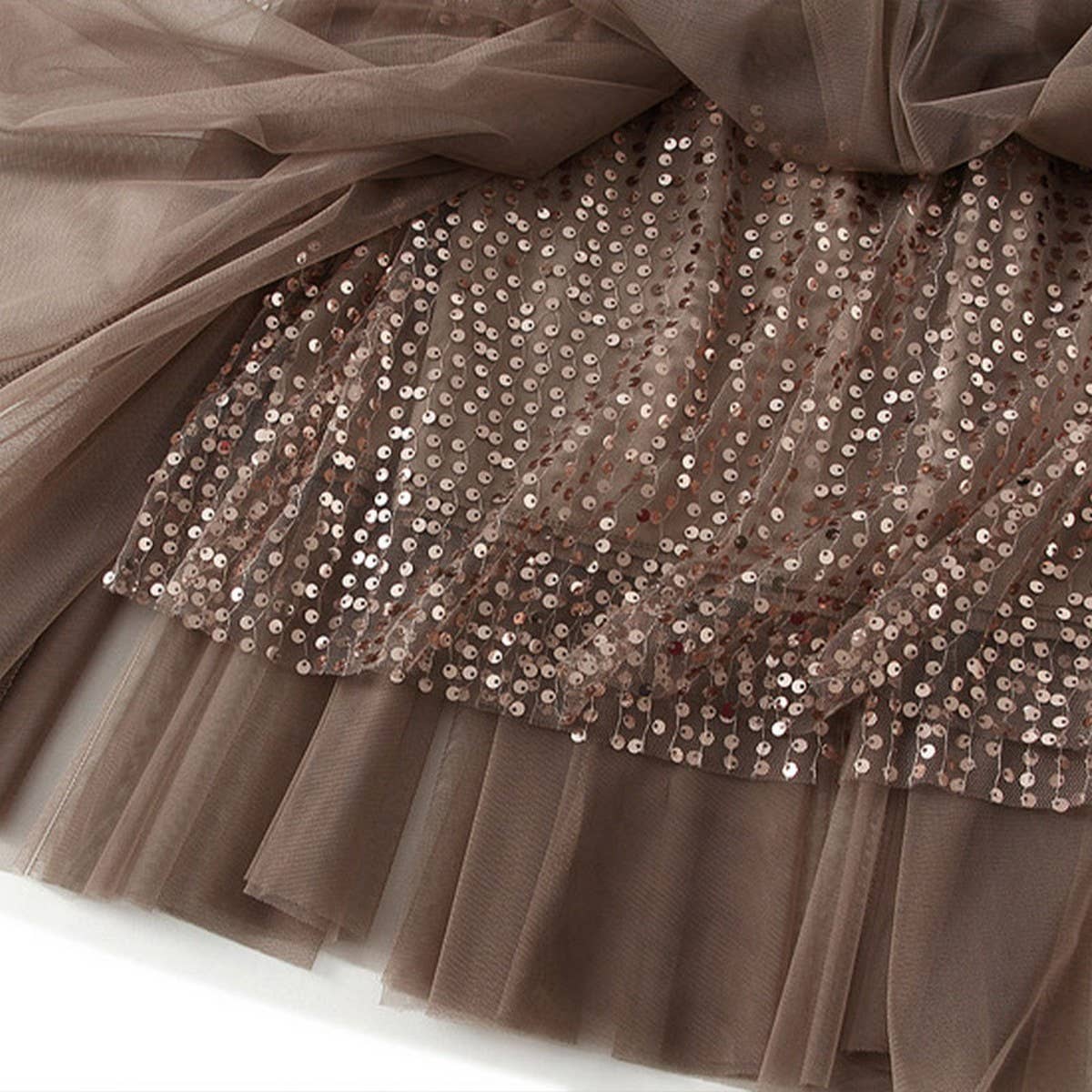 Sequin Tulle A-Line Maxi Skirt with Flowing Drape