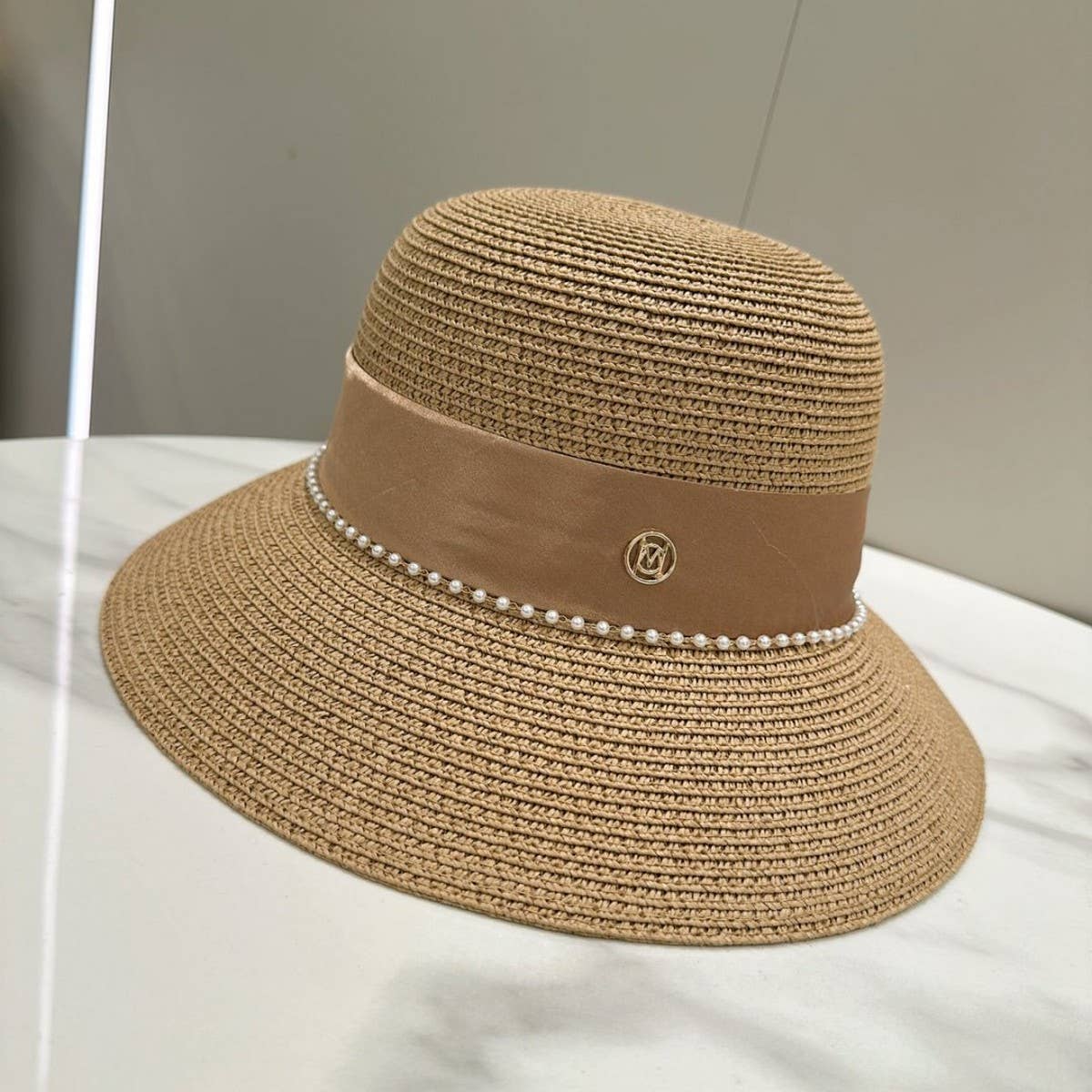 Summer dome pearl straw hat for women_CWAH3580