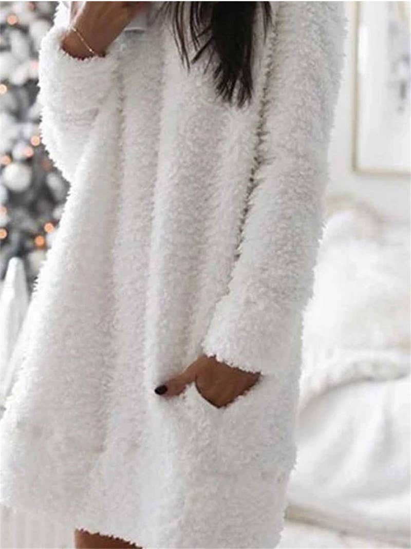 ROUND NECK SIMPLE STRAIGHT LEG PLUSH DRESS