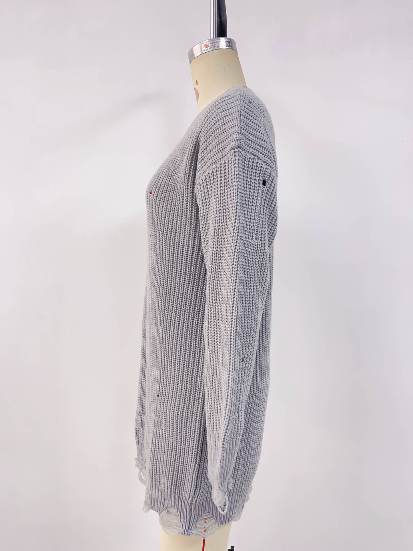 Pure color round collar hem hole loose dress