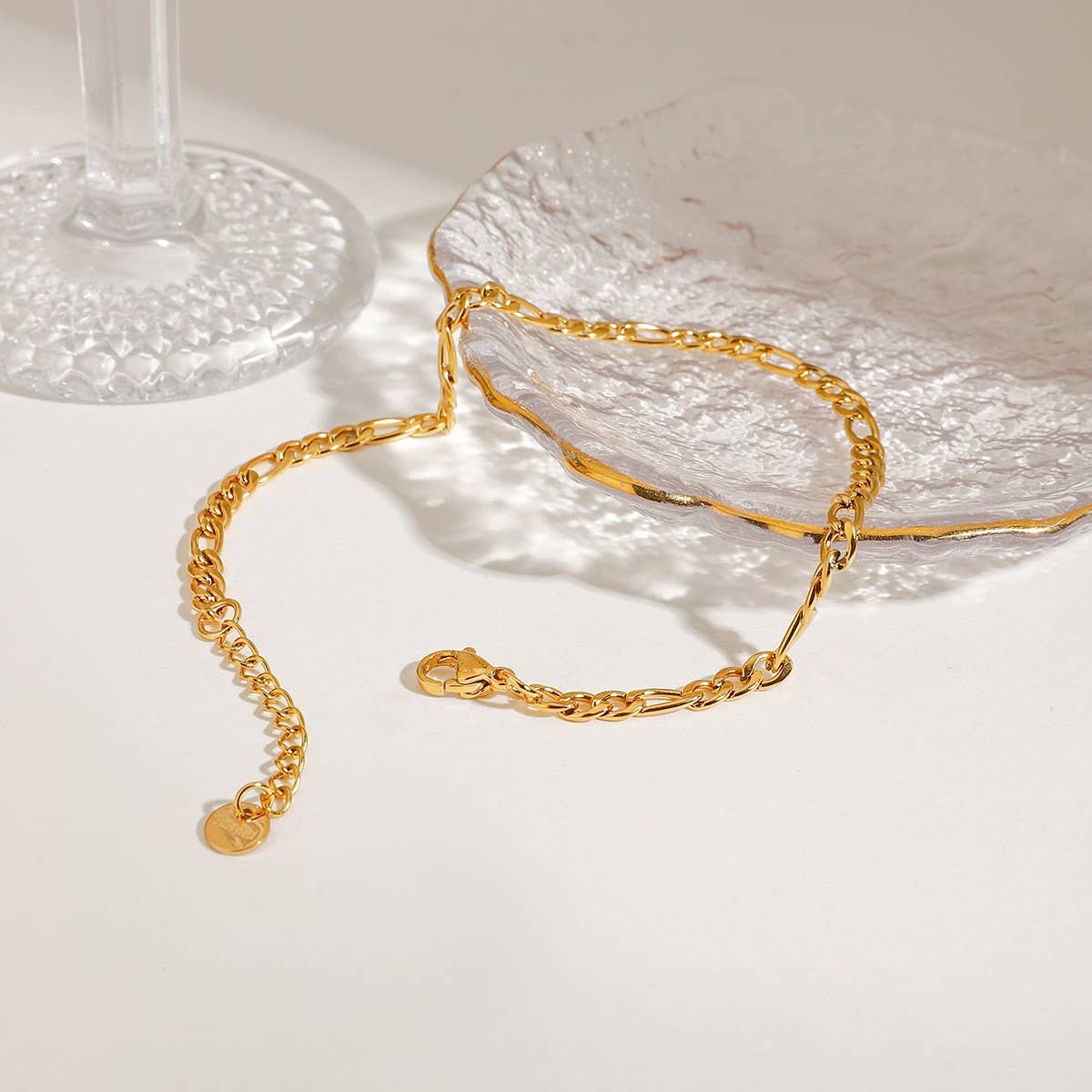 18K Gold Figaro Chain Anklet, Stainless Steel_CWAJE4754