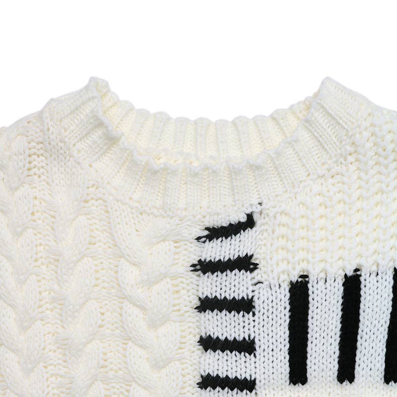 Round-neck striped line color-blocking sweater