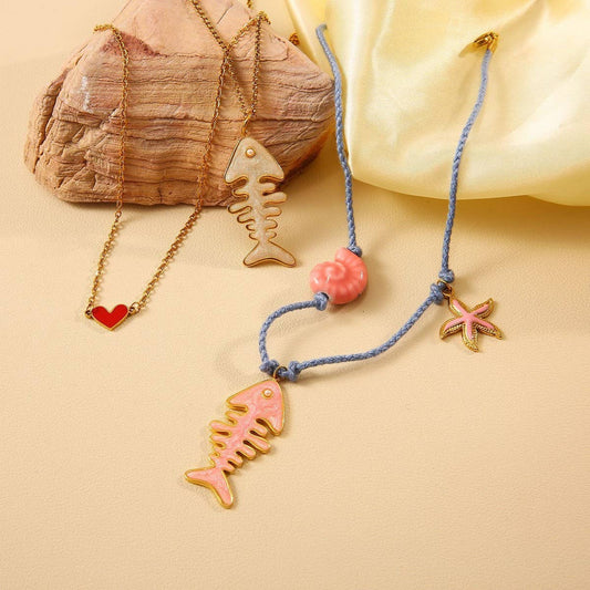 Ocean Style Fish Necklace with Sea Charms_CWMM8806