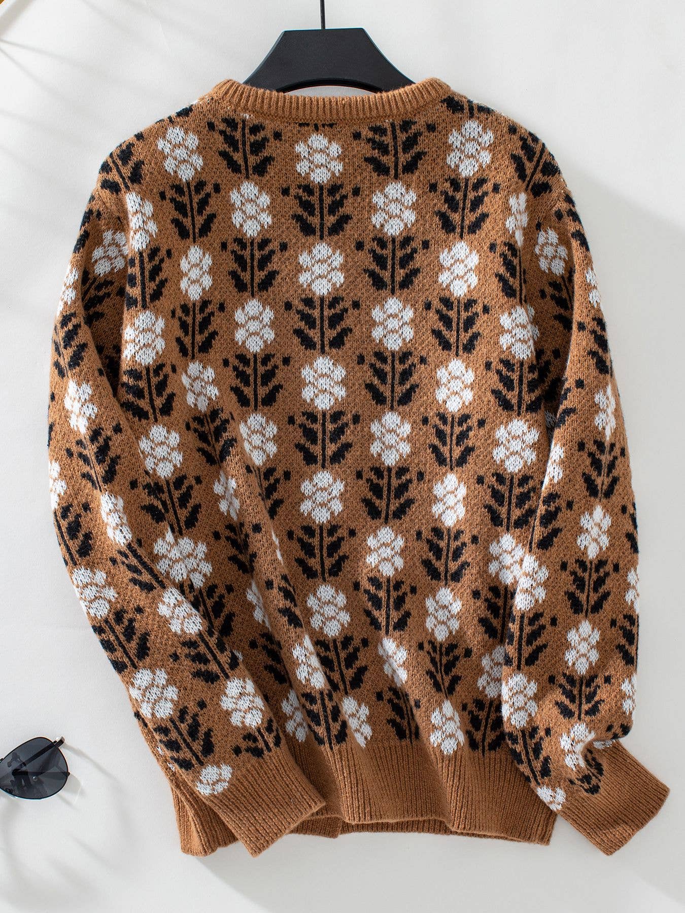 SINGLE-BREASTED LONG-SLEEVED JACQUARD KNIT COAT