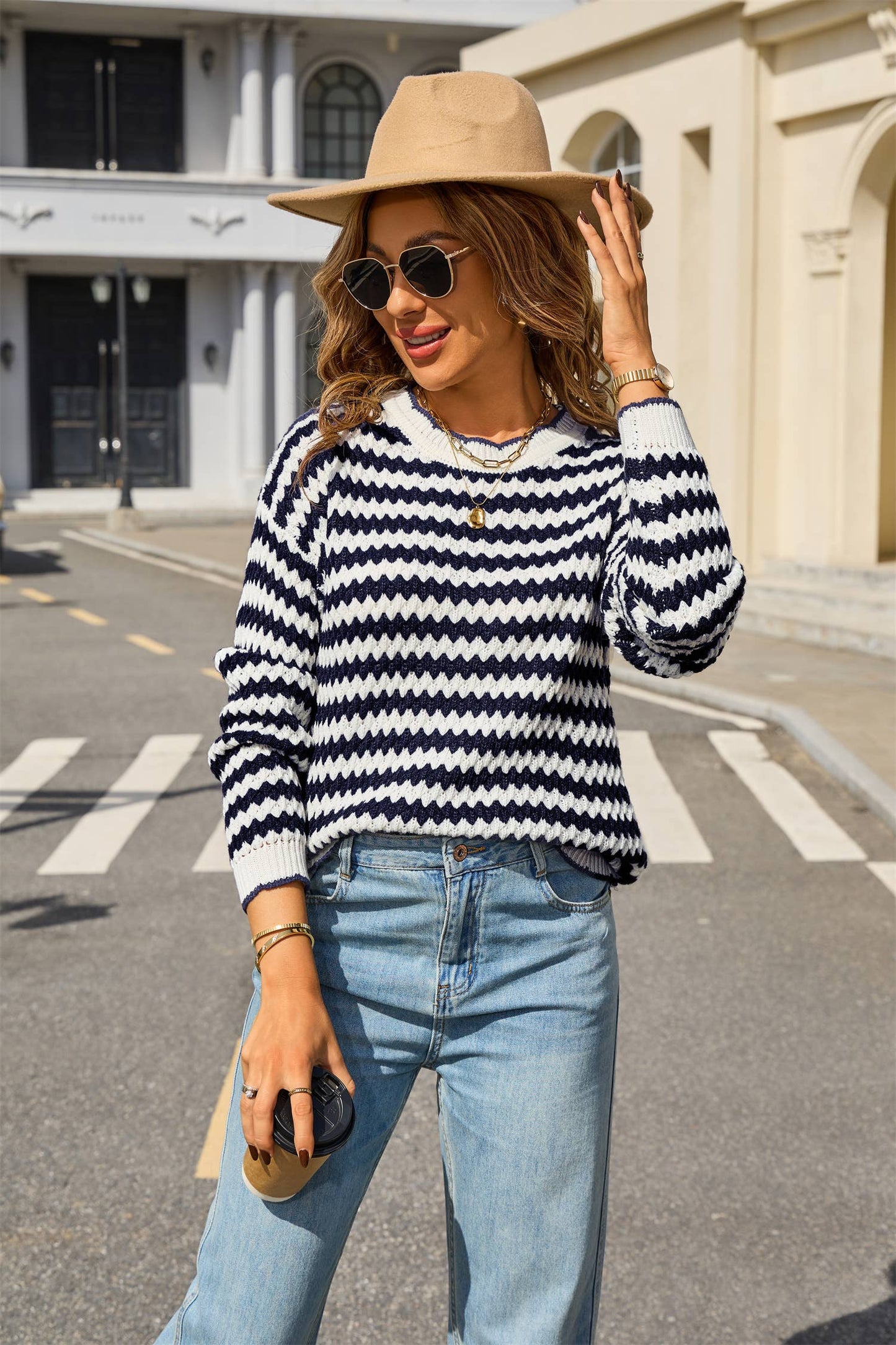 Advanced sense simple striped sweater