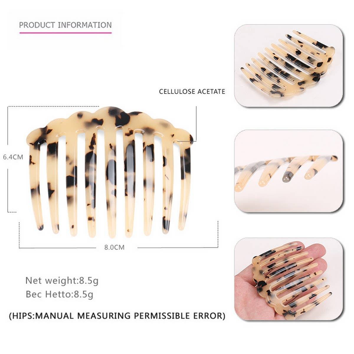 ACETATE HAIR COMB VINTAGE LEOPARD PRINT INSERTCOMB_CWAHA4206