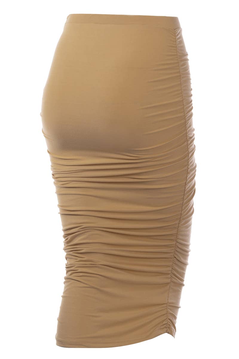 CWBMS070_PLUS Slim Fit Ruched Long Pencil Skirt