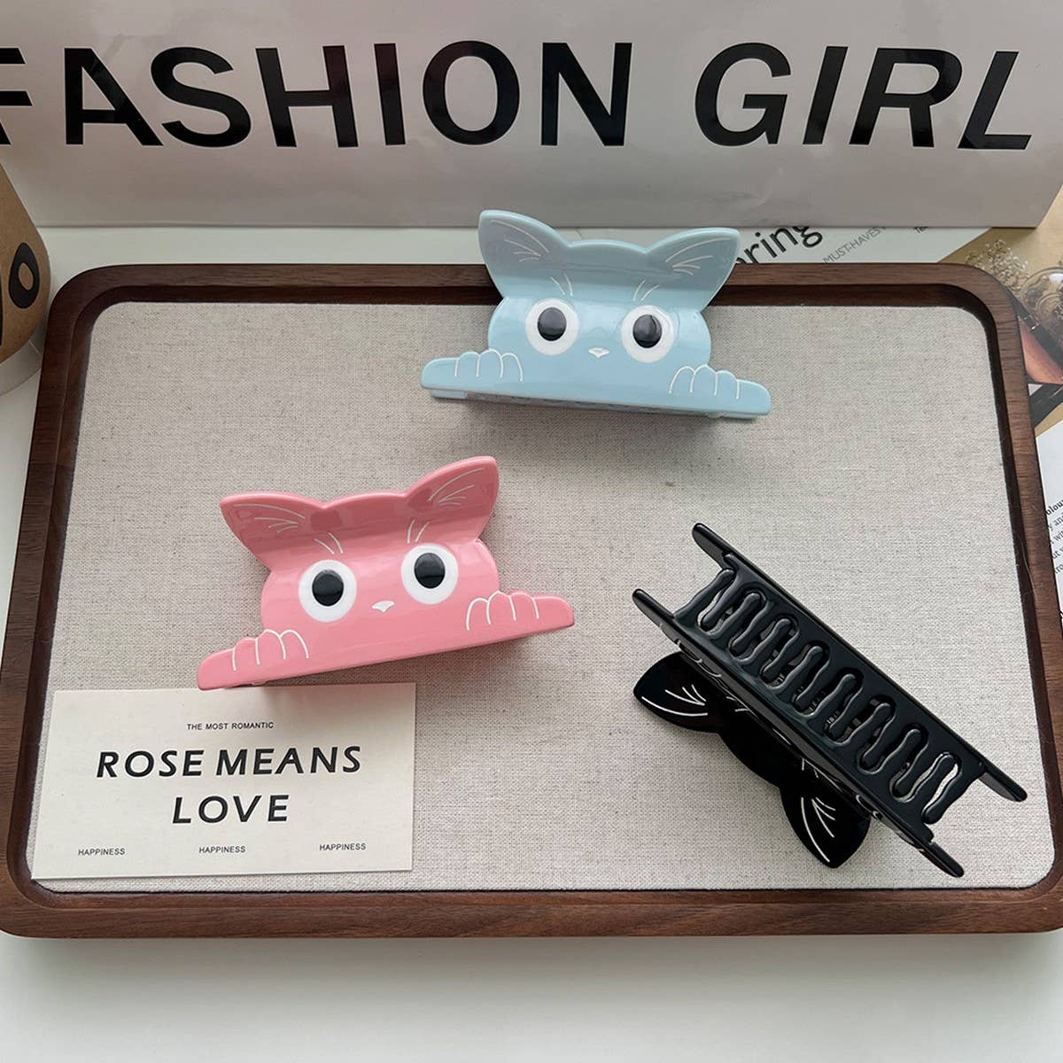 Cute Cat Hair Claw, Solid Acetate Clip for Girls