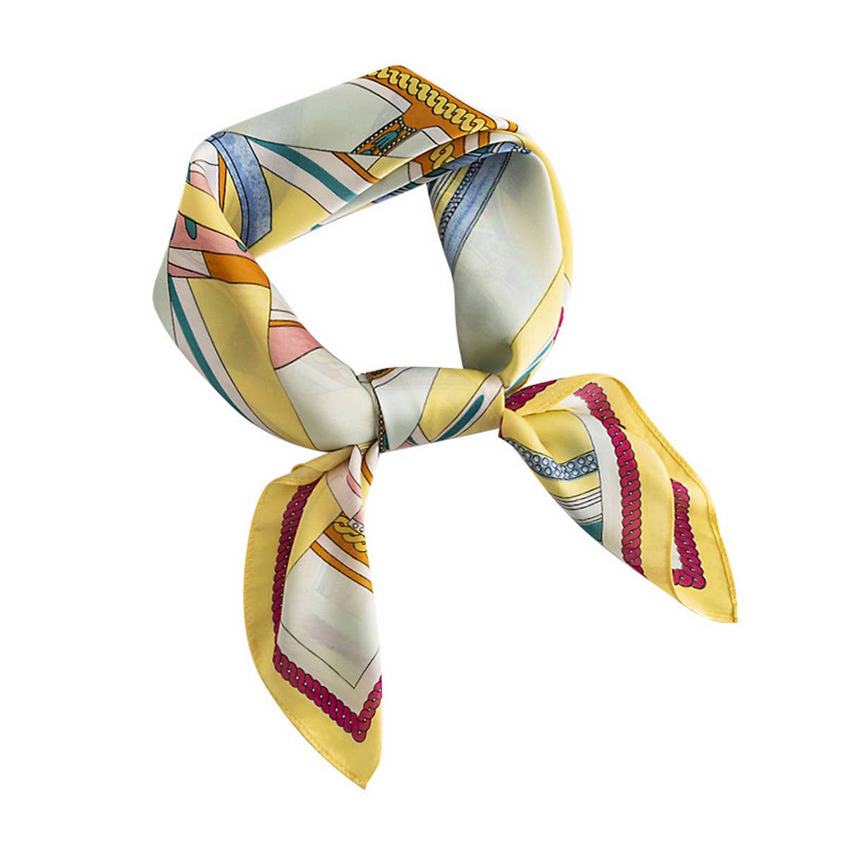 Geometric Floral Satin Square Scarf for Women
