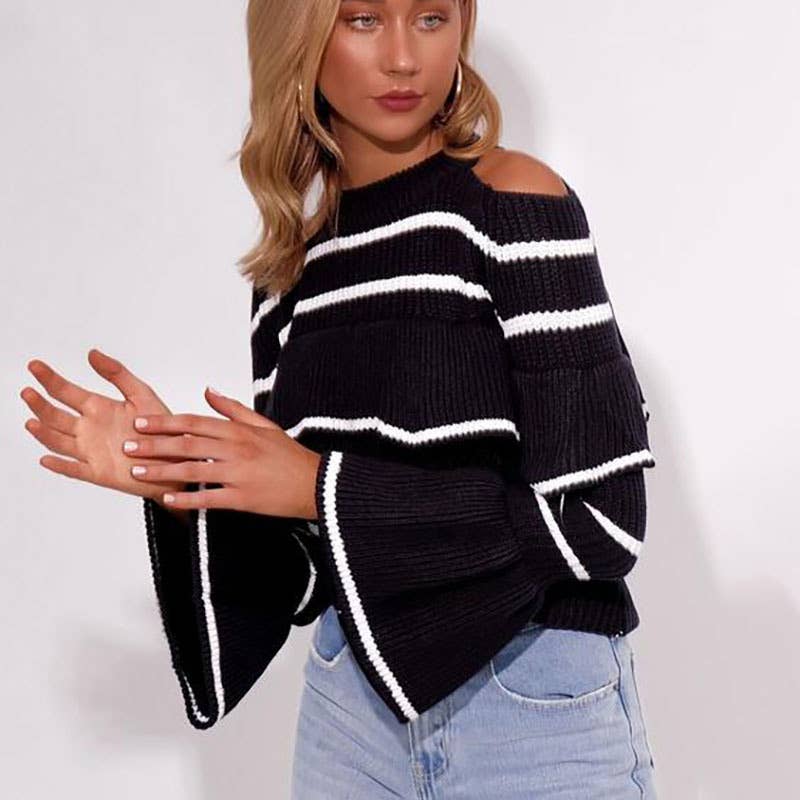 Falbala bump color stripe knitting a sweater