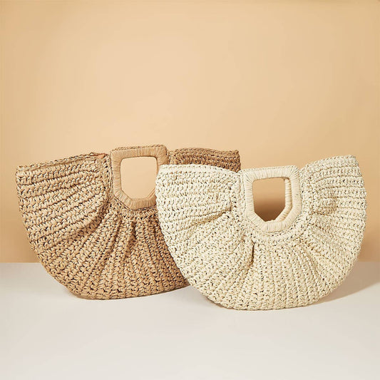 WOMEN PORTABLE MOON WOVEN STRAW BAG_CWAB0812