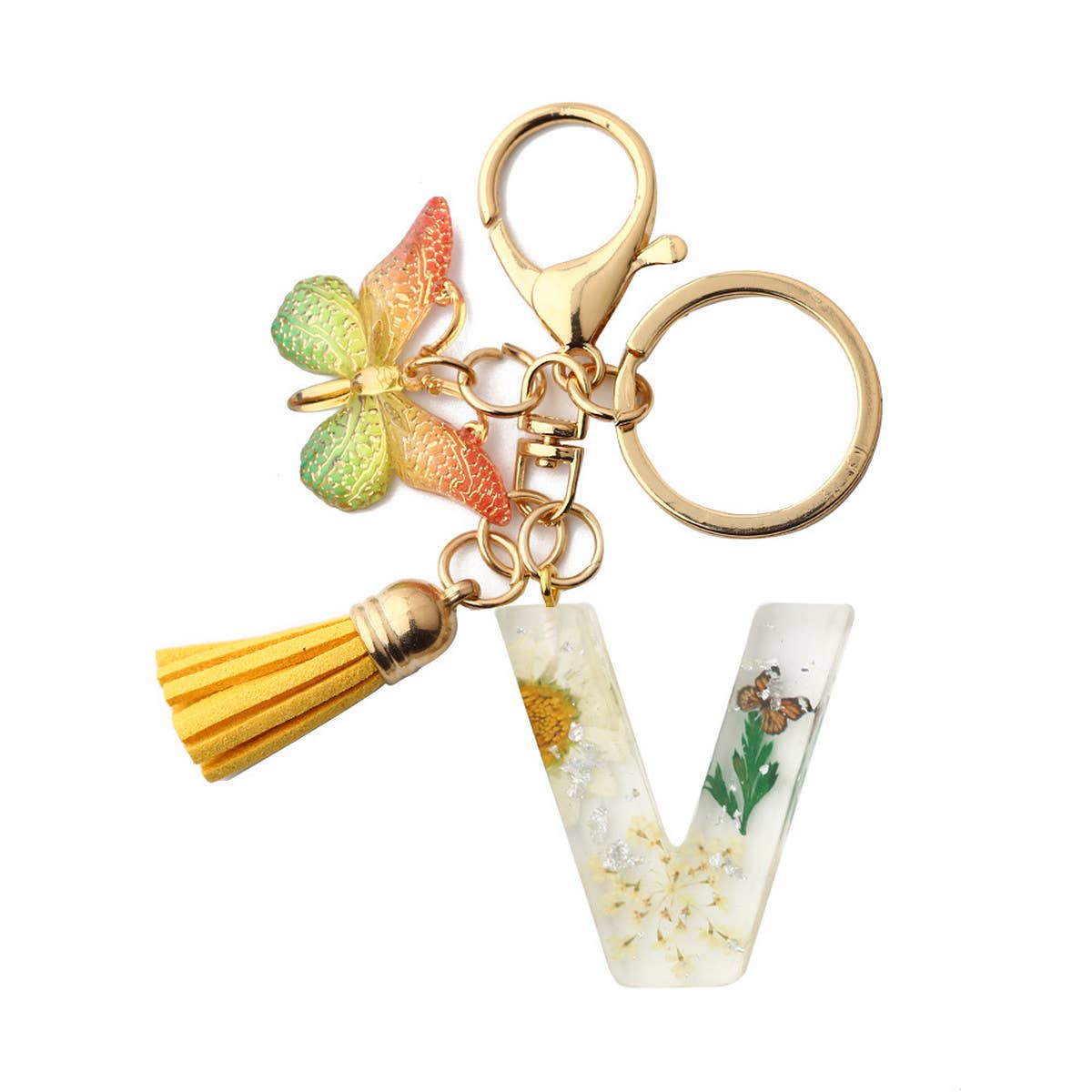 DRIED FLOWER PRINTED LETTER KEYCHAIN