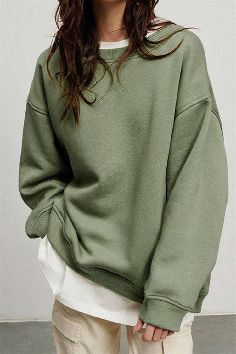 SOLID COLOR CREW NECK LOOSE FASHION HOODIE