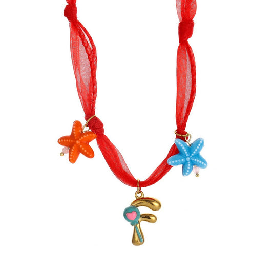 Colorful Scarf Necklace with Fruit Charms