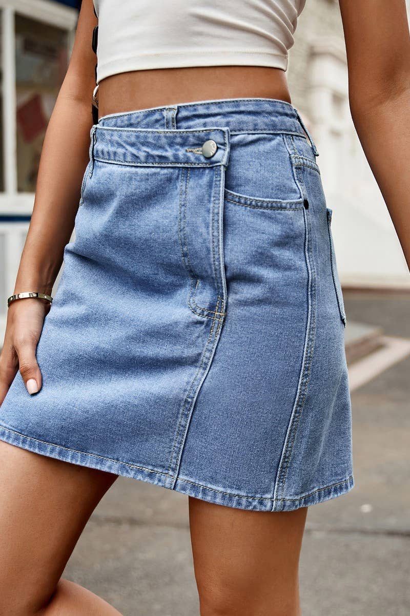 CWJSK00230_IRREGULAR WAIST DESIGN DENIM MINI SKIRT
