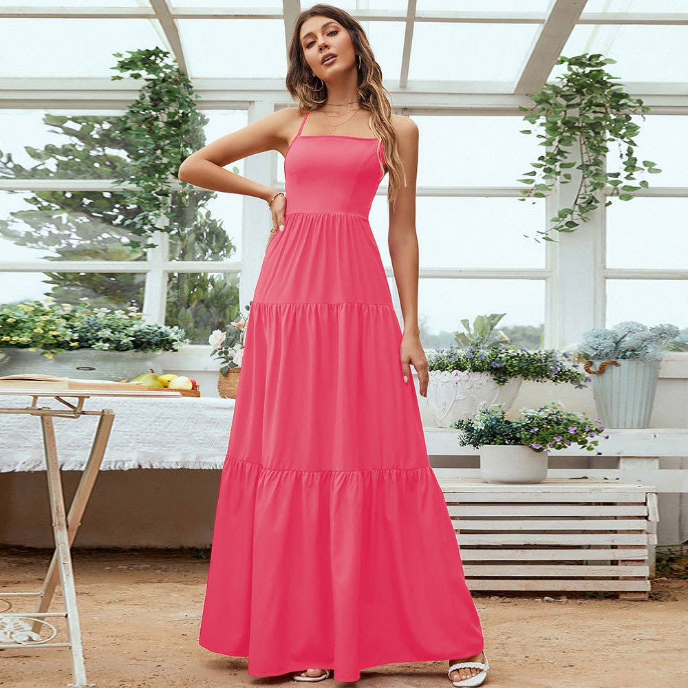 Waistband halter temperament swing long dress