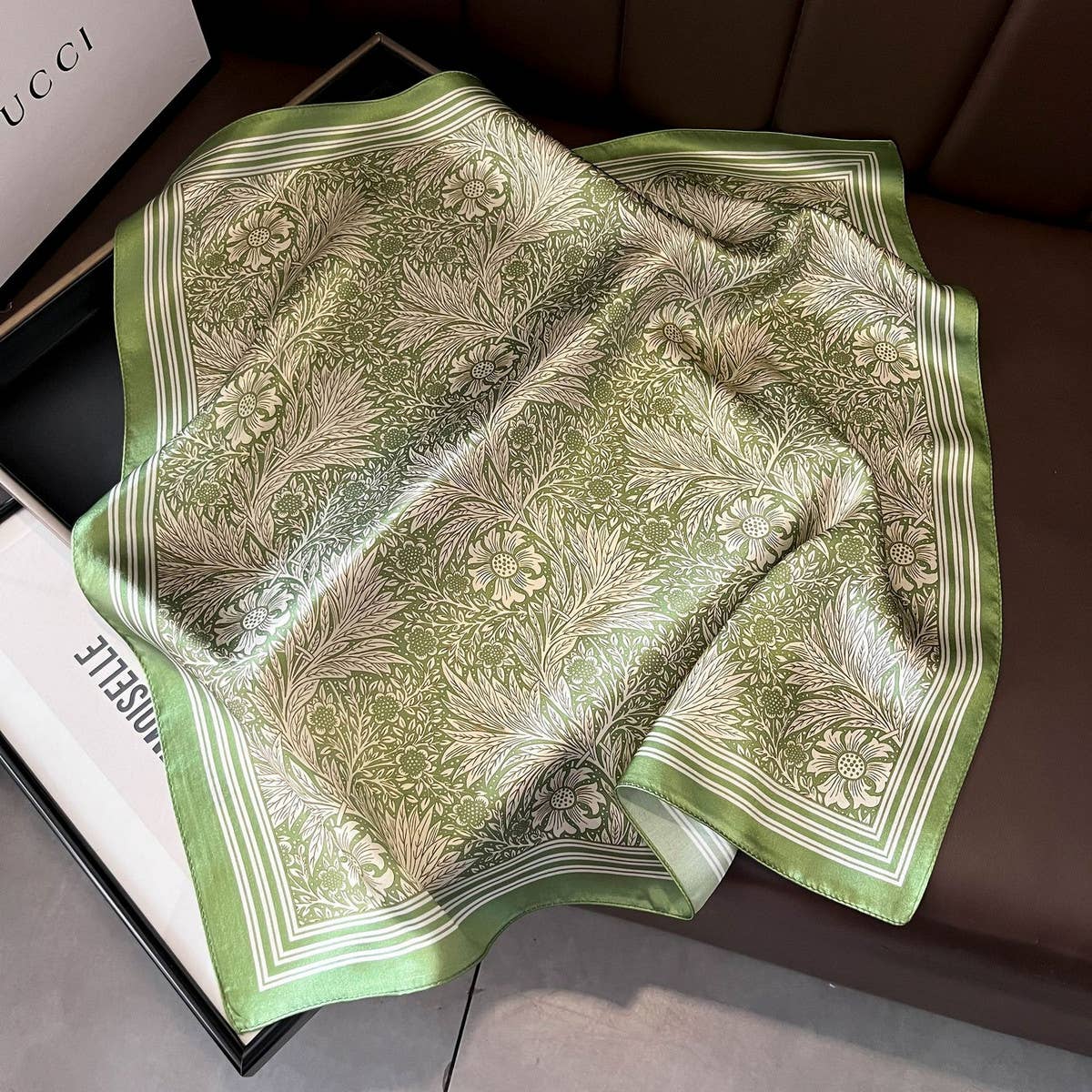 Green Floral Square Neck Scarf for Women