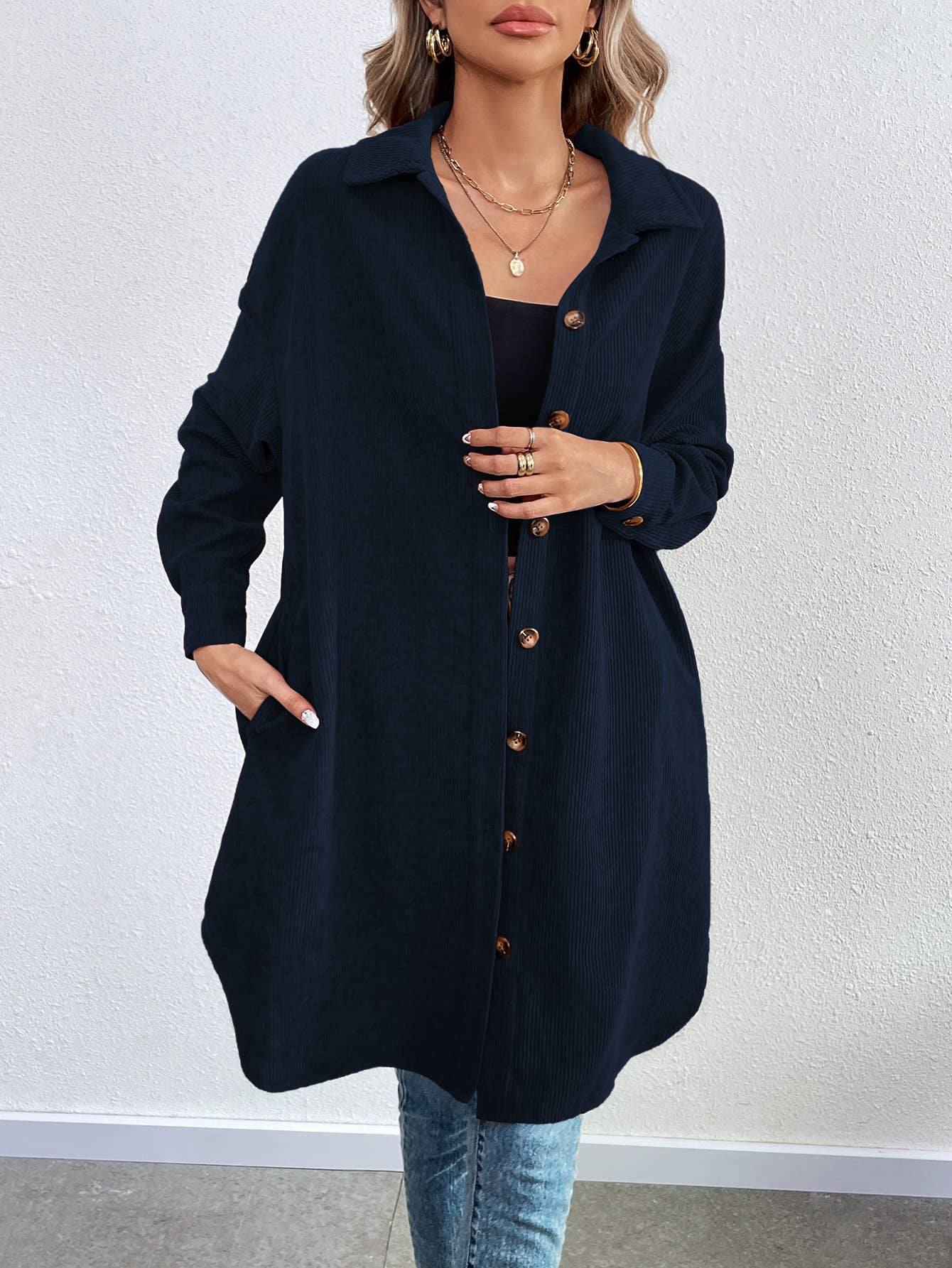 LONG SLEEVE SINGLE BREASTED CORDUROY LONG CARDIGAN