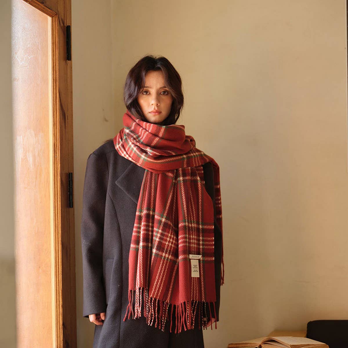 Angora Red Scarf for Women ??Winter Warmth & Style_CWASC2297