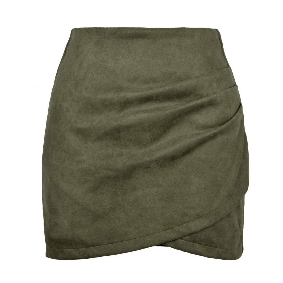 SUEDE SOLID COLOR HIP SKIRT ZIPPER SKIRT_CWAB4799