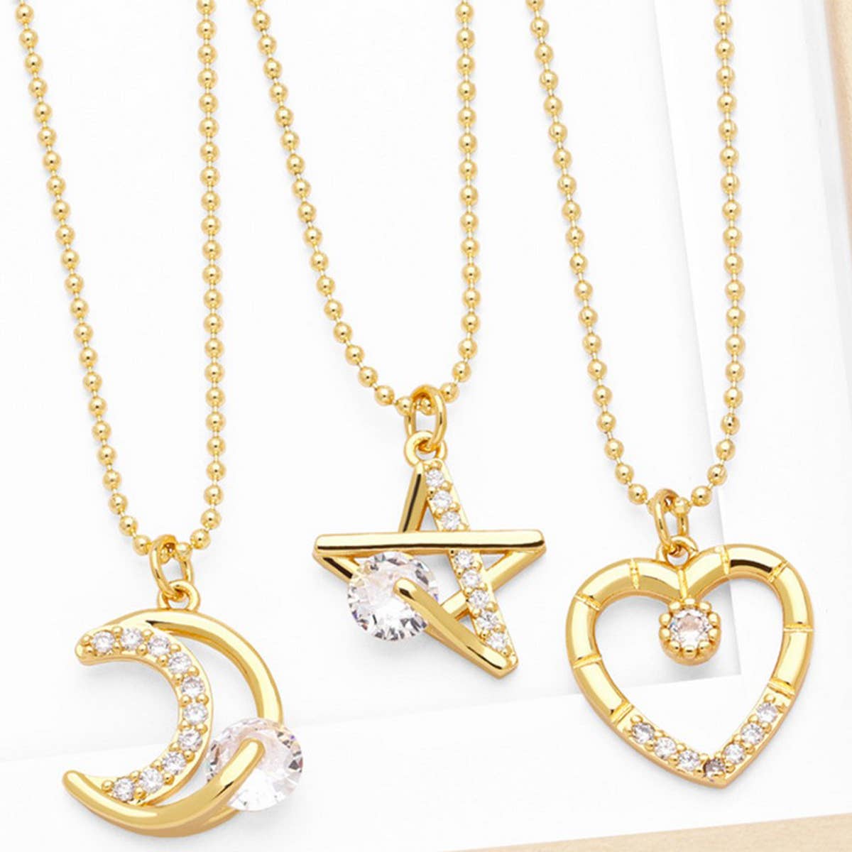 MOON STAR HEART PENDANT NECKLACE