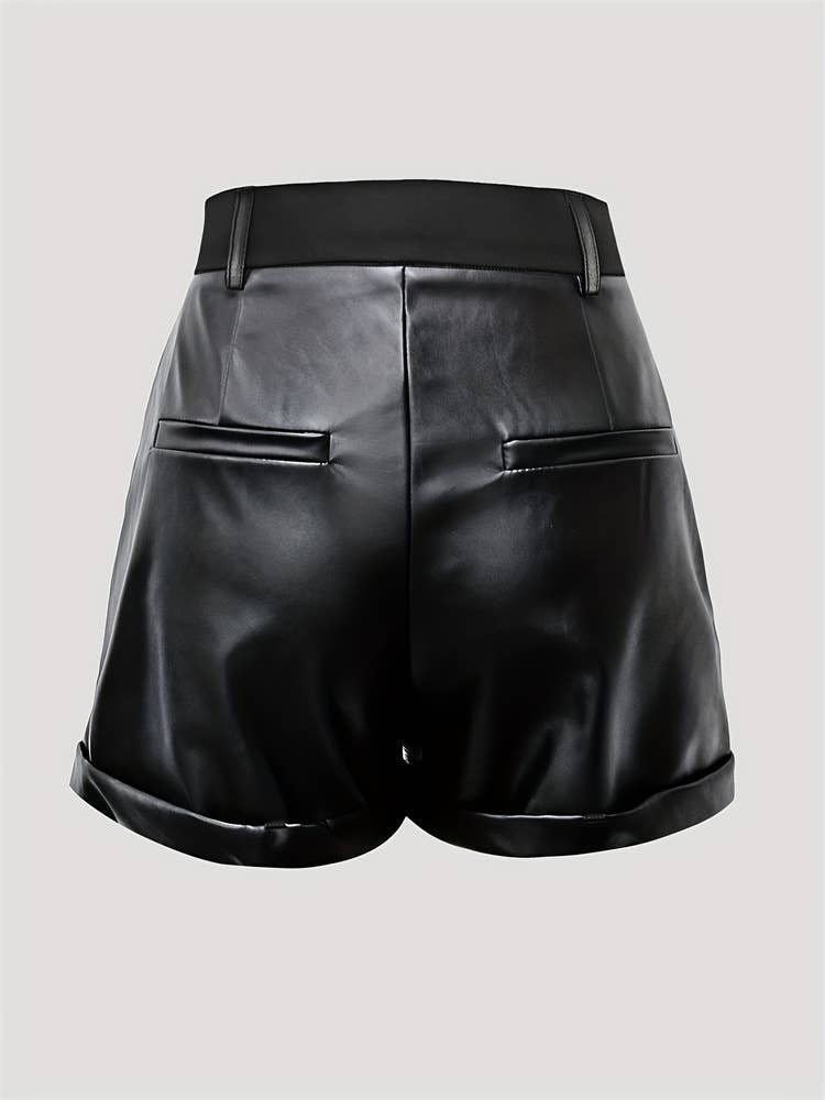 Commuter high-waisted PU lederhosen rolled hem