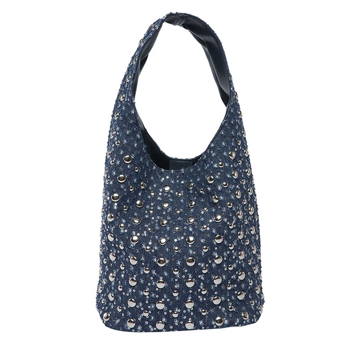 Fashionable riveted denim single-shoulder bag