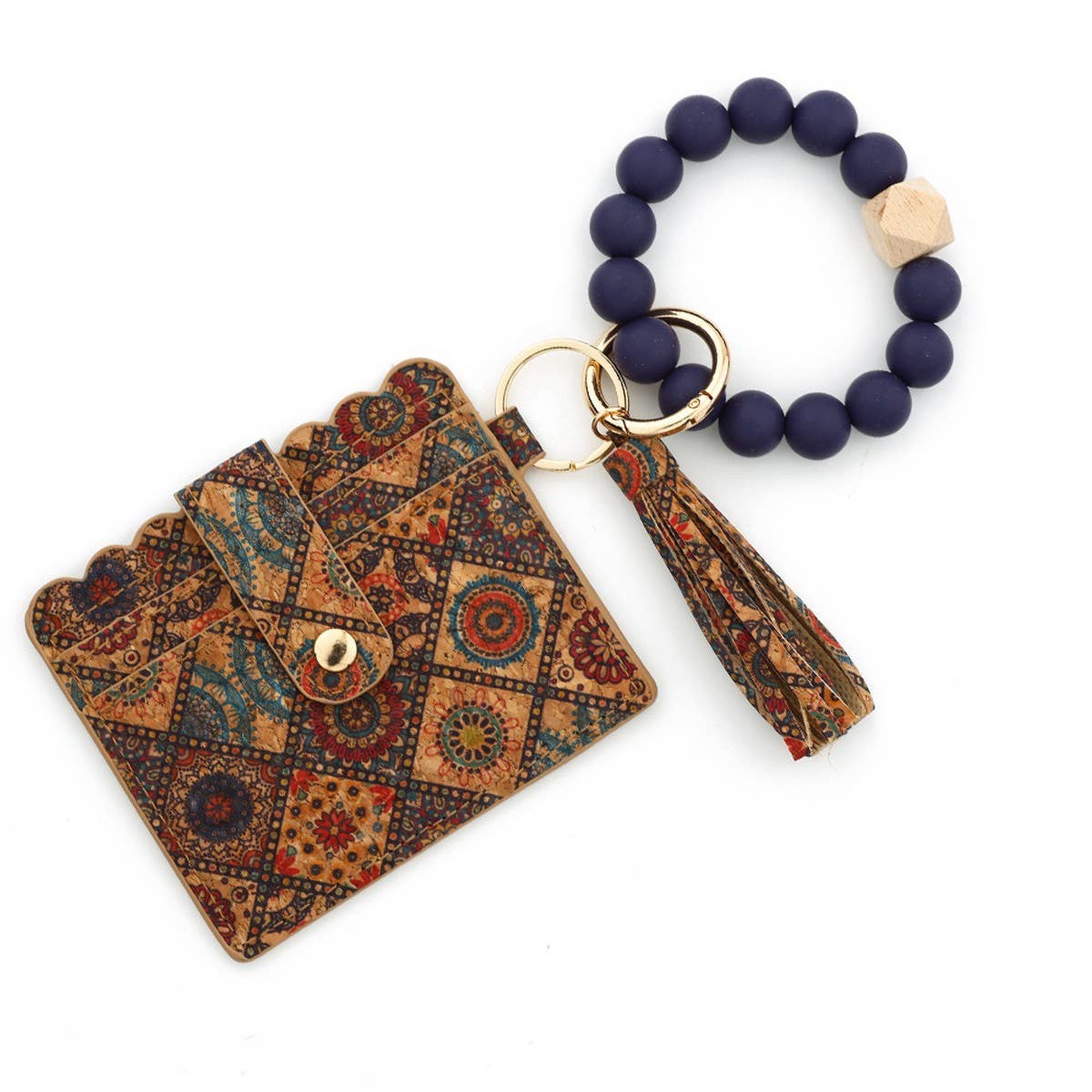 Silicone Bead Keychain Cork Card Wallet with Print_CWAB4951