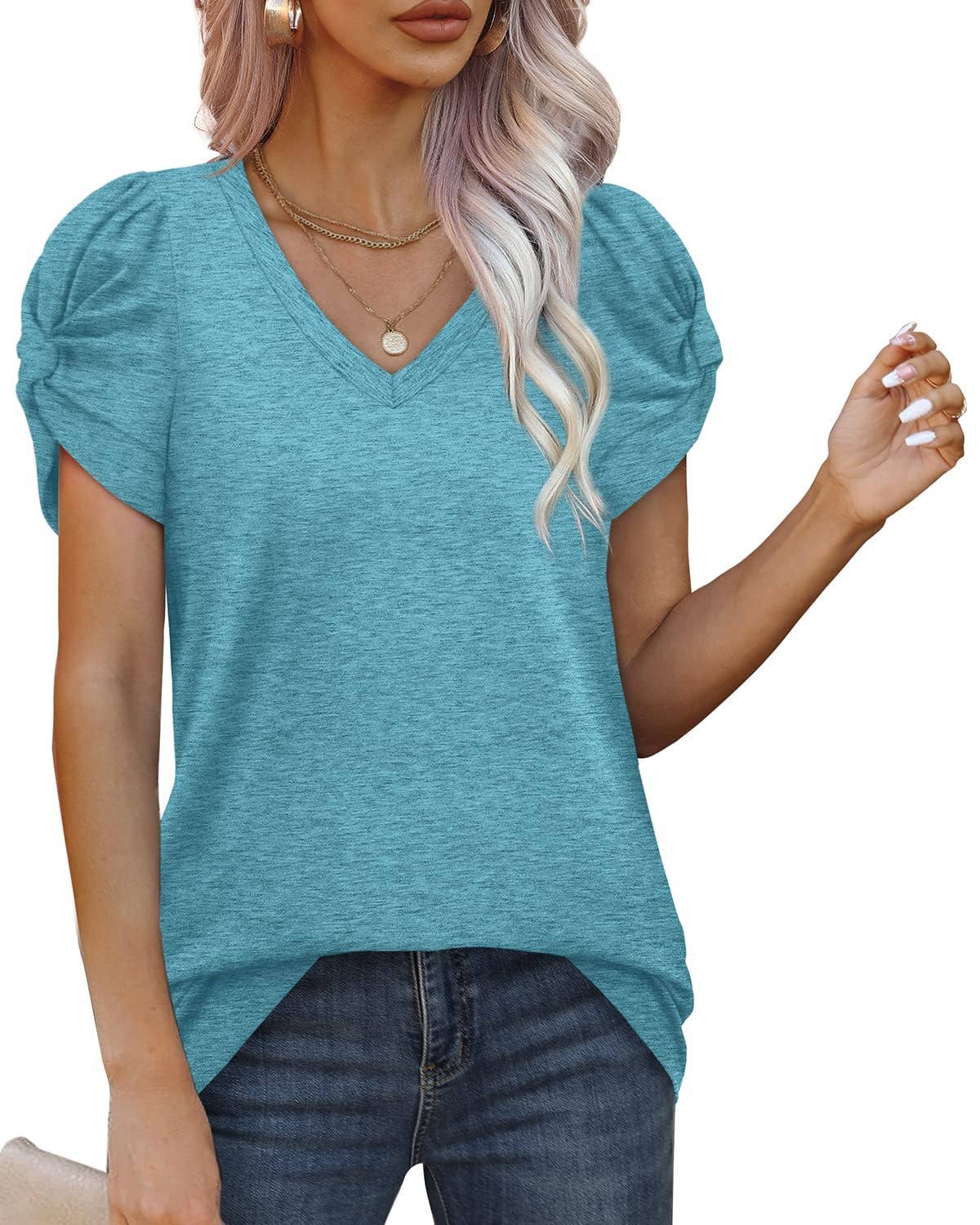 SOLID COLOR KNOTTED V-NECK SHORT-SLEEVED BASE