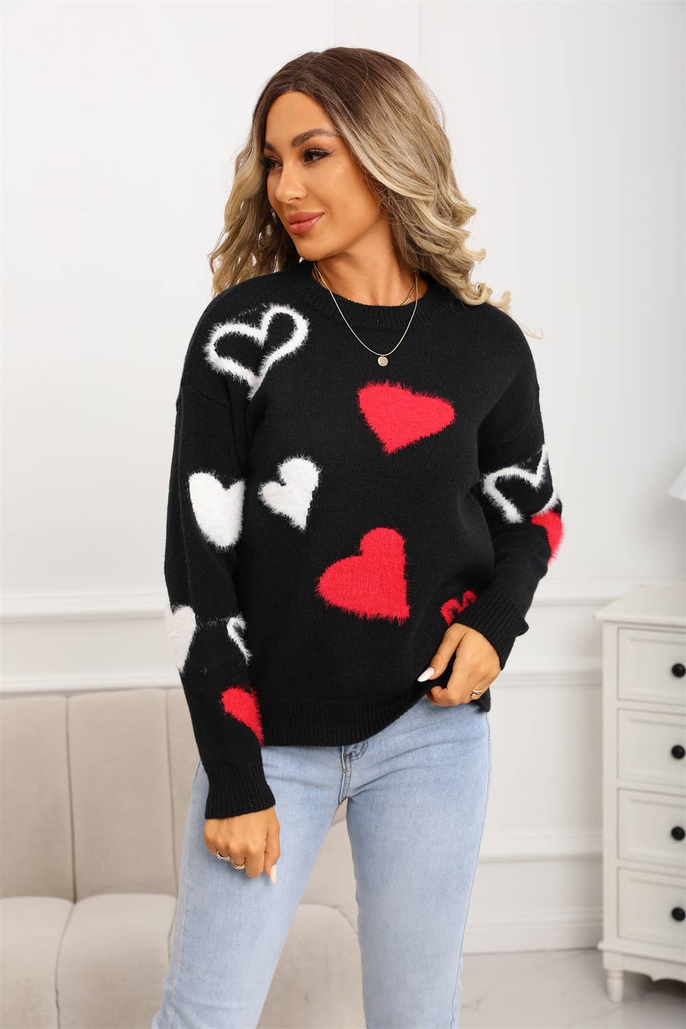 Valentine's day little hearts jacquard sweater