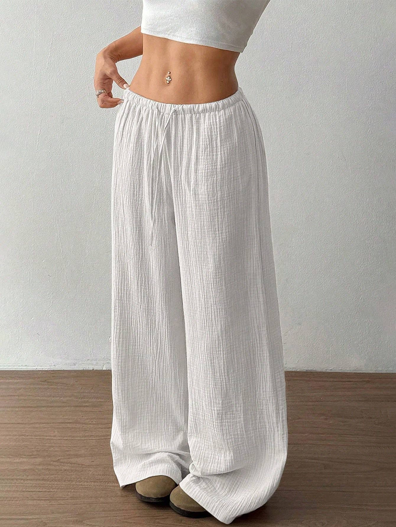 Pure cotton pure color easy wide-legged pants
