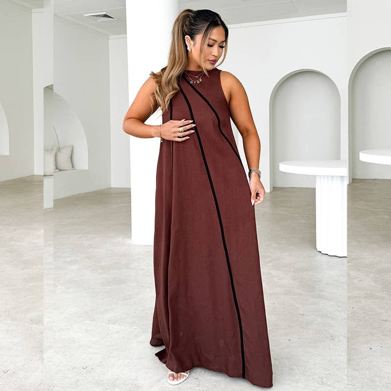 Fashion striped panel loose sleeveless dress