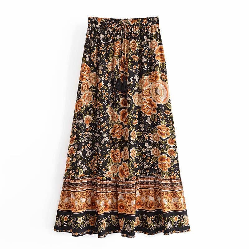 Bohemian resort-style cotton printed skirt