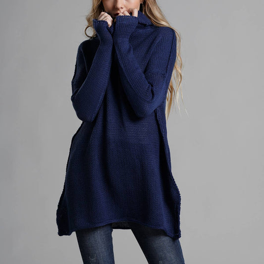 Turtleneck loose solid color sweater for women