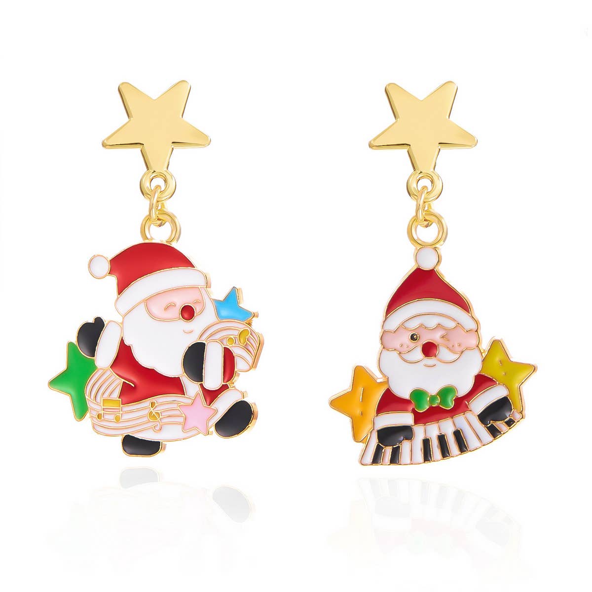 ASYMMETRIC OIL PAINTED CHRISTMAS EARRINGS_CWAJE2391