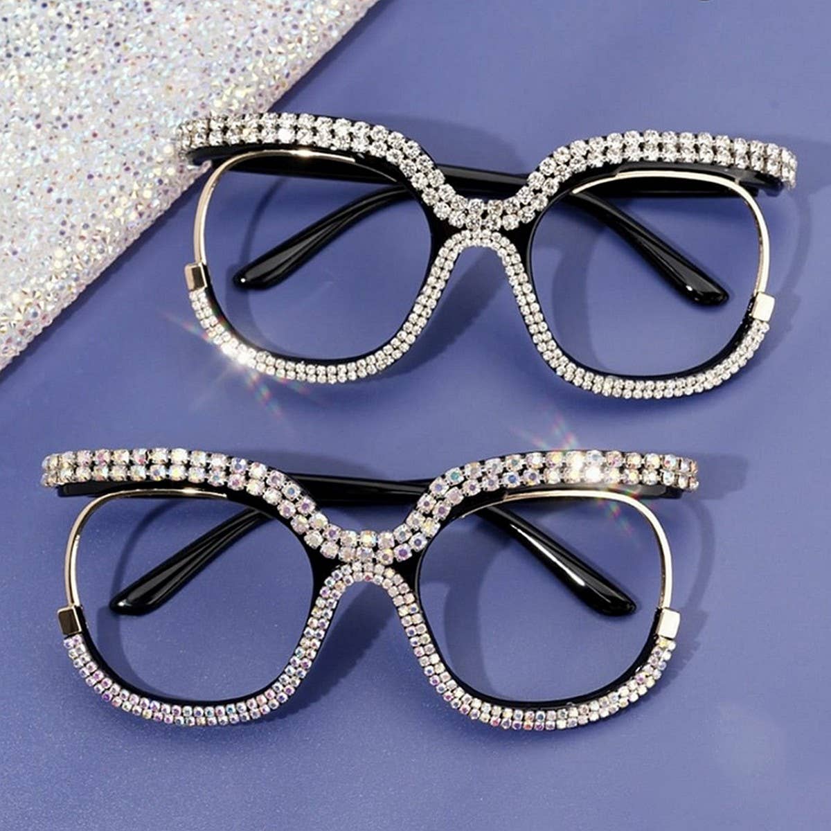 HALF FRAME RHINESTONE PLAIN MIRROR DIAMOND GLASSES