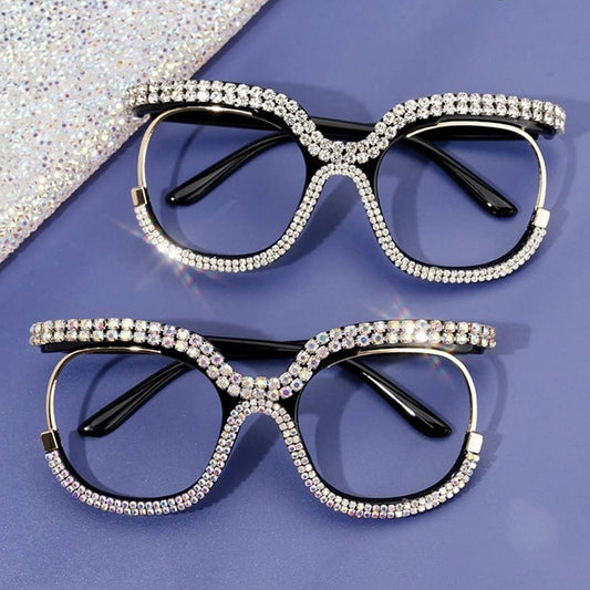 HALF FRAME RHINESTONE PLAIN MIRROR DIAMOND GLASSES