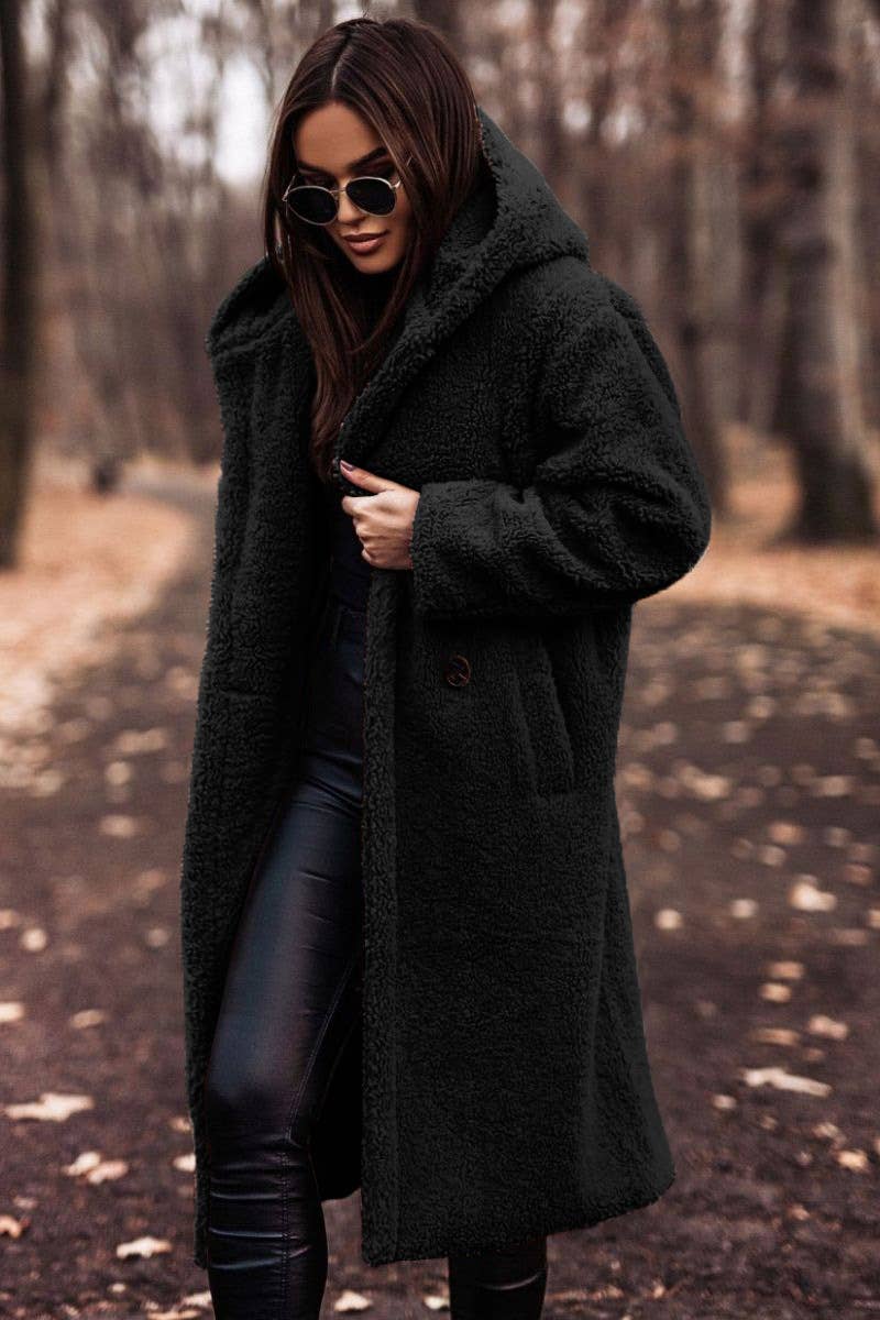 FASHION LONG CLEAN COLOR LONG SLEEVE WOOLEN COAT