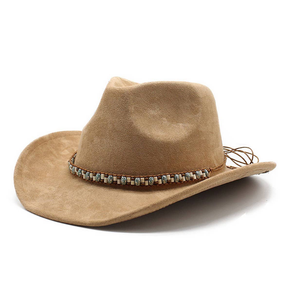 Felt Suede-Like Beaded Cowboy Fedora Unisex Hat_CWAH0822