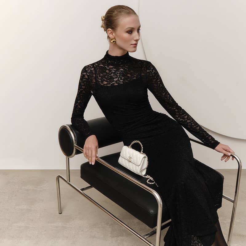 Lace patchwork pleated waist diagonal skirt