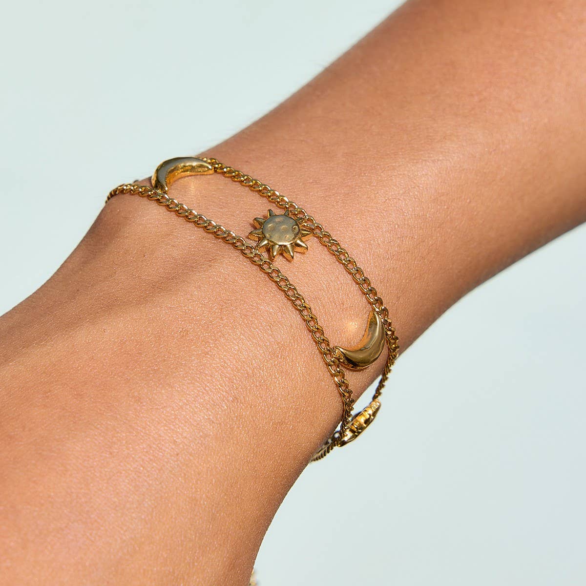 Classic 18K Gold Sun & Moon Stainless Bracelet