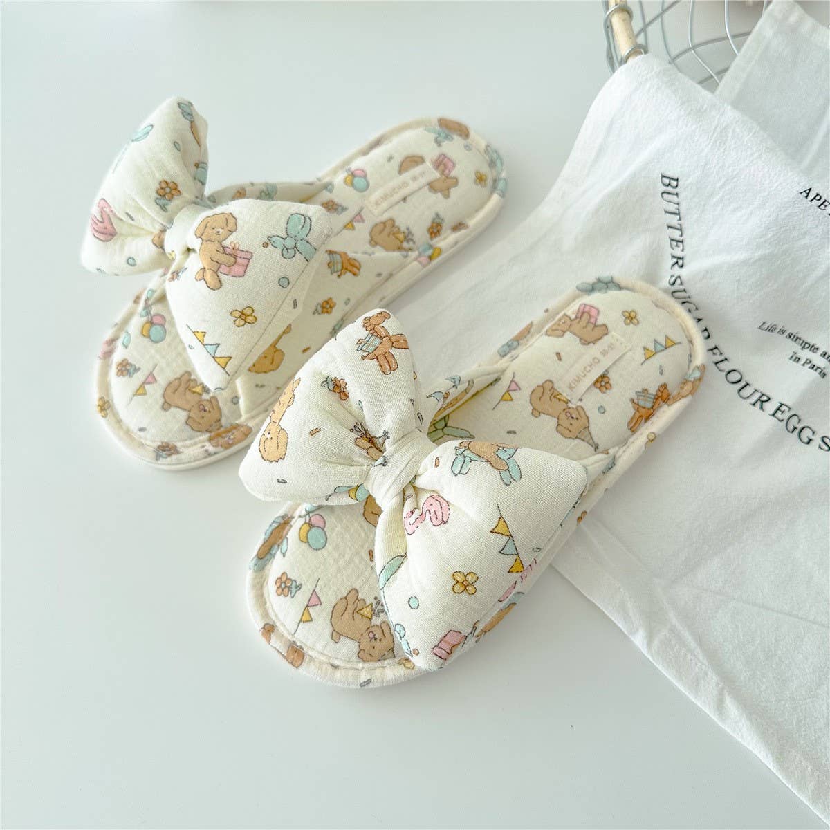 BIRTHDAY DOG BOWKNOT WOMEN'S HOME SLIPPERS_CWMM2971