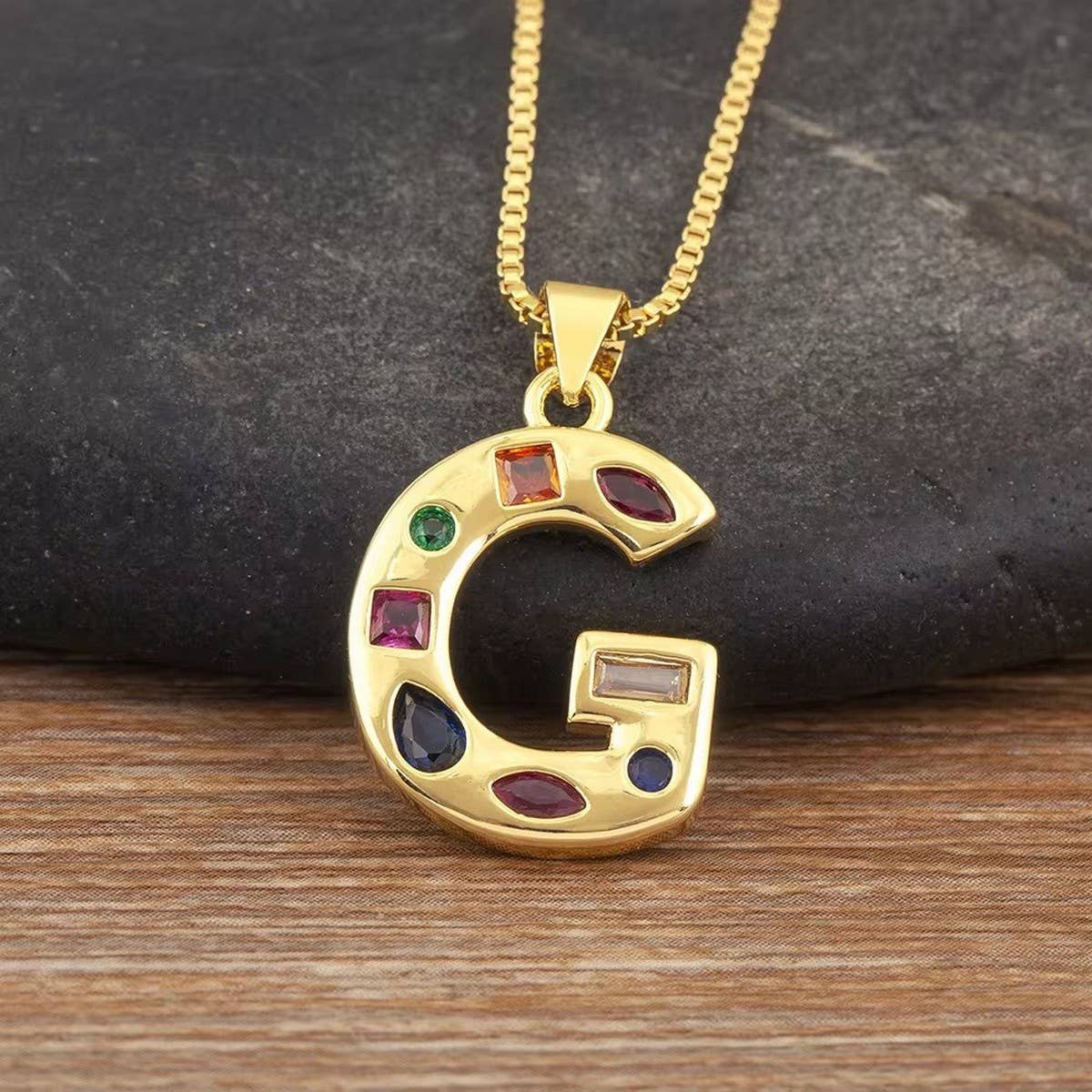 26 Letters Copper Zirconia Pendant Necklace_CWMM5873