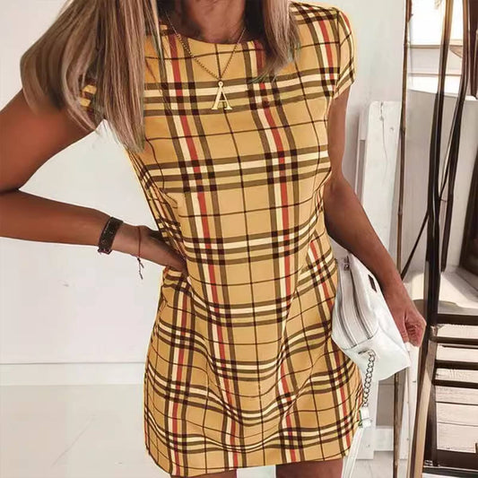 Plaid print slim-fit striped plaid dress