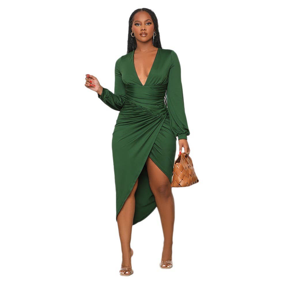 LONG SLEEVE WAIST IRREGULAR SEXY SLIM-FIT DRESS