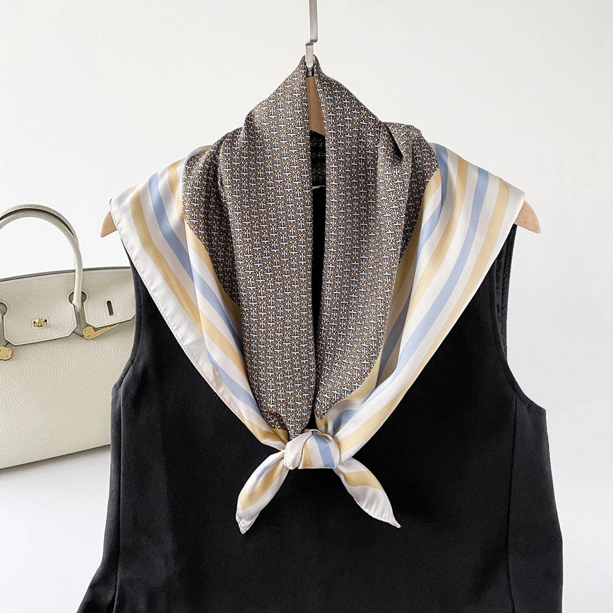 Sweet Floral Satin Scarf - 70cm Square Neck Wrap