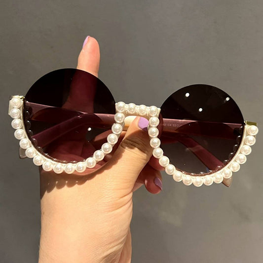 FASHIONABLE ROUND HALF-FRAME SMALL SUNGLASSES