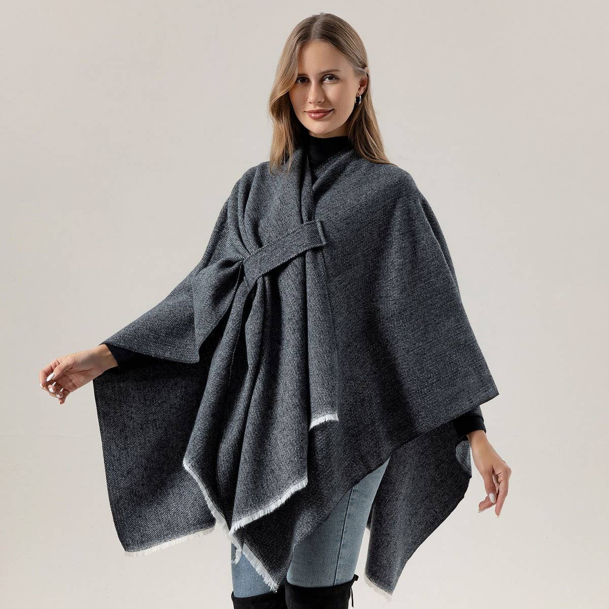 SHAWL KNITTED SOLID COLOR OBLIQUE STRAP CAPE