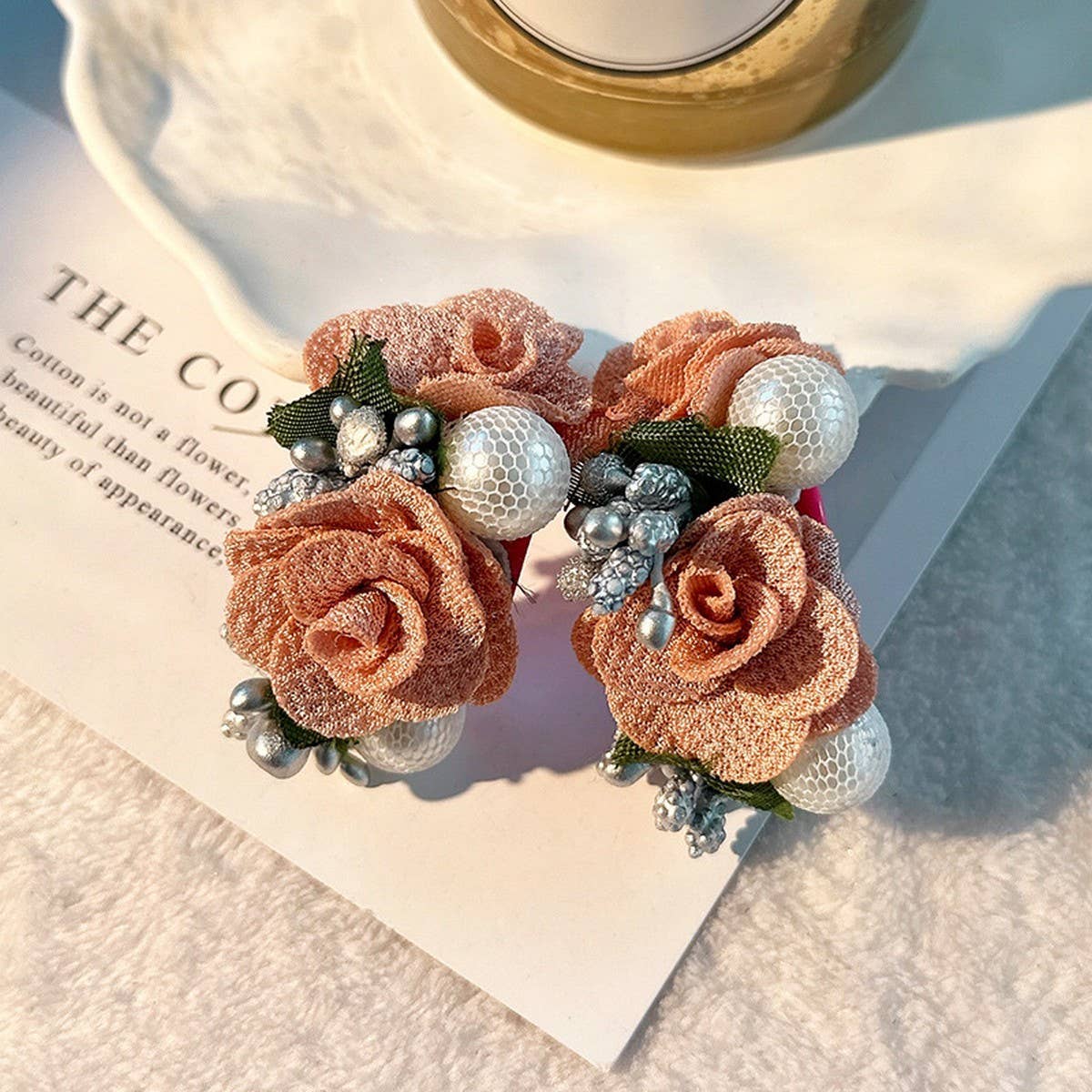 Pearl Fabric Flower Stud Earrings ??Unique Design_CWMM6256